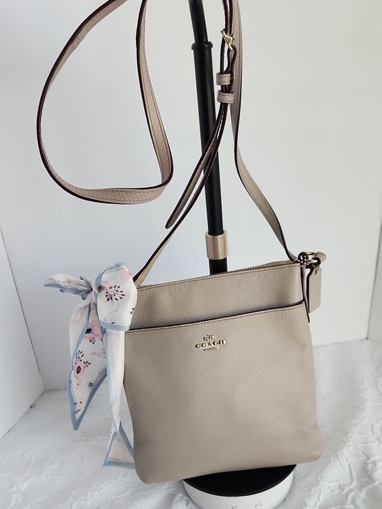 Coach Handbags - Coach Pebbled Leather Crossbody Bag in Taupe with Silk Scarf Final Sale